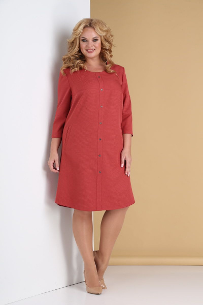 Платье трапециевидное из стрейчевой ткани в горошек Tensi 311 красный - фото 2
