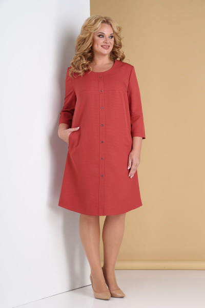 Платье трапециевидное из стрейчевой ткани в горошек Tensi 311 красный - фото 1