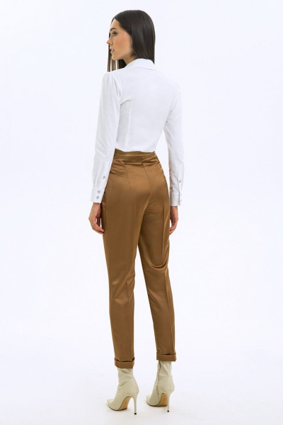 Брюки деловые из текстиля с поясом и классическим кроем LaVeLa L20072 золотой - фото 2