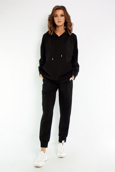 Худи оверсайз с спущенным рукавом и карманом кенгуру Kivviwear 4015 черный - фото 7