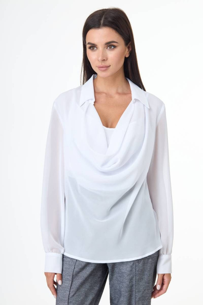 Блуза белая шифоновая с драпировкой и съемным чехлом Anelli 1087 белый - фото 7