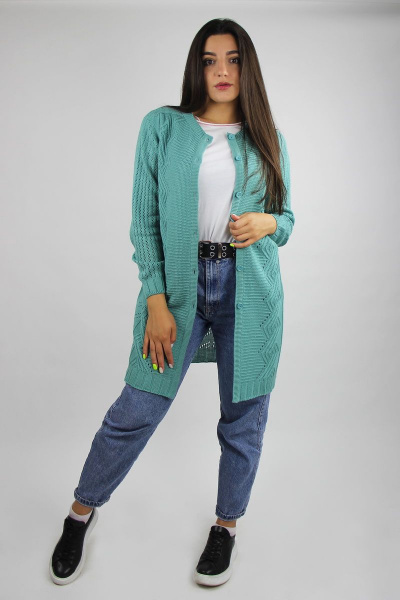 Бирюзовый жакет реглан-пагон с пуговицами вязаный трикотаж Полесье С2503-20 1С1065-Д43 158,164 морской_бриз - фото 1