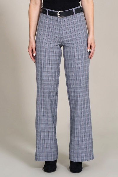 Брюки свободные с клёшем на высокой посадке Mirolia 937 серая-клетка - фото 3