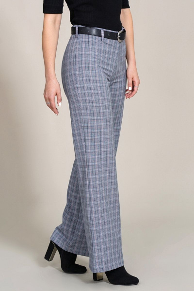 Брюки свободные с клёшем на высокой посадке Mirolia 937 серая-клетка - фото 2