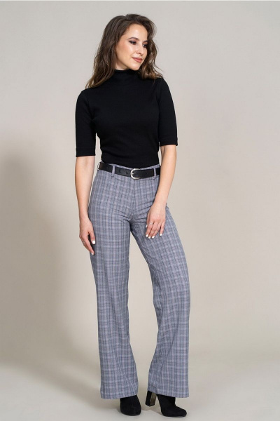 Брюки свободные с клёшем на высокой посадке Mirolia 937 серая-клетка - фото 1