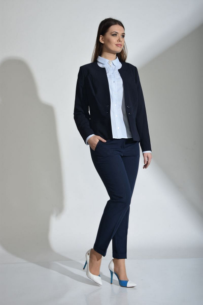 Синие деловые брюки с разрезами из текстиля Anelli 228 синий - фото 4
