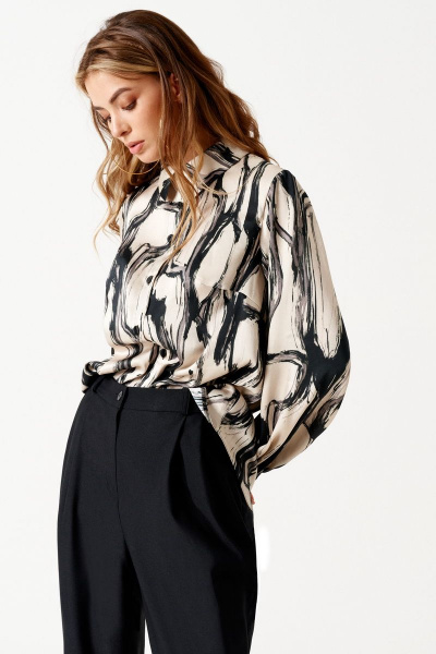 Блуза ELLETTO 3515 черно-бежевый - фото 2