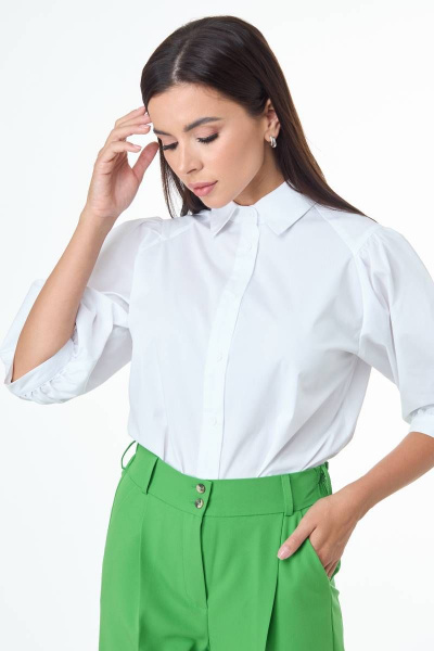 Блуза белая с объемными рукавами и асимметричным низом Anelli 987 белый - фото 7