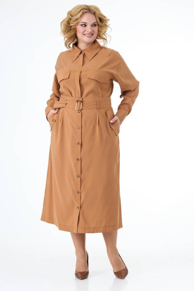 Костюм в стиле сафари рубашка и миди юбка Anelli 874 латте - фото 8