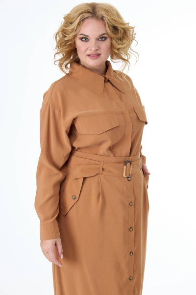 Костюм в стиле сафари рубашка и миди юбка Anelli 874 латте - фото 4