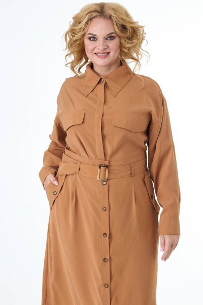 Костюм в стиле сафари рубашка и миди юбка Anelli 874 латте - фото 3
