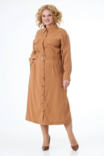 Костюм в стиле сафари рубашка и миди юбка Anelli 874 латте - фото 2