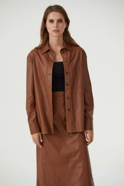 Рубашка и юбка из экокожи на демисезон Motif 2105 - фото 4