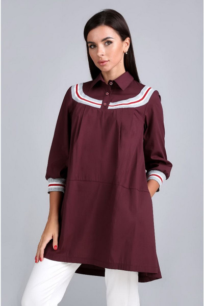 Демисезонная туника с кокетками и боковыми карманами Таир-Гранд 62312 марсала - фото 1