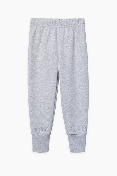 Джоггеры для девочки из трикотажа с вышивкой и эластичным поясом Bell Bimbo 212006 серый меланж - фото 1