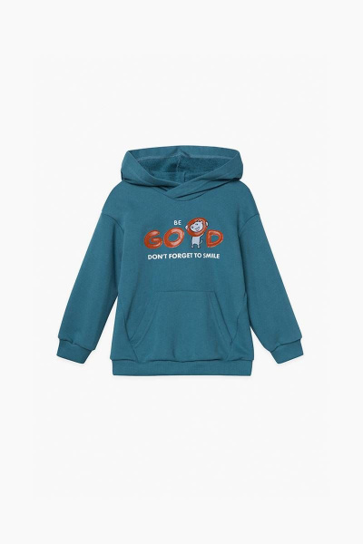 Худи с объемным капюшоном и аппликацией из экокожи Bell Bimbo 212035 т.бирюза - фото 1