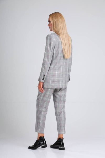 Брюки, жакет Vilena 726 серая_клетка+красная_полоска - фото 6