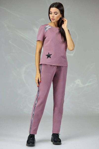 Летний спорткомплект из трикотажа с звездой и шнурком Angelina & Сompany 375 фиолетовый - фото 4