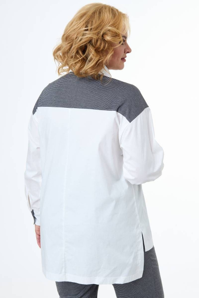 Блуза белая в сочетании тканей с нагрудными карманами Anelli 1105 - фото 3