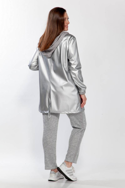 Брюки и куртка из экокожи и трикотажа демисезонный комплект Belinga 2185 серебро/серый - фото 5