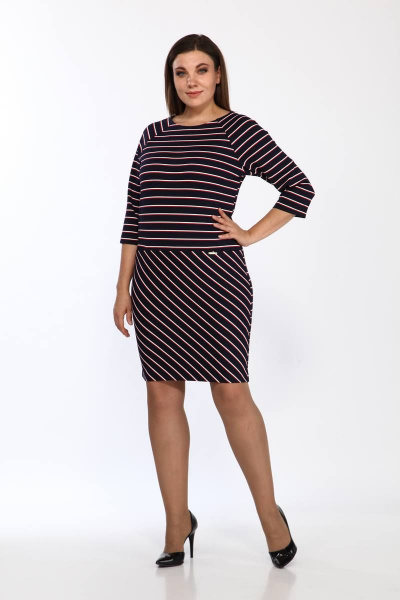 Платье из трикотажа с карманами и полукруглым вырезом Lady Style Classic 766/6 Темно-синий_с_красным - фото 1