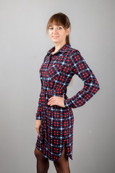 Платье-рубашка с фигурным низом и застежкой на кнопках Mita ЖМ941а синий/клетка - фото 3