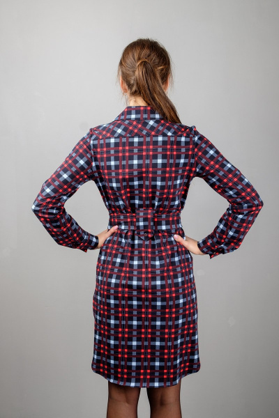 Платье-рубашка с фигурным низом и застежкой на кнопках Mita ЖМ941а синий/клетка - фото 4