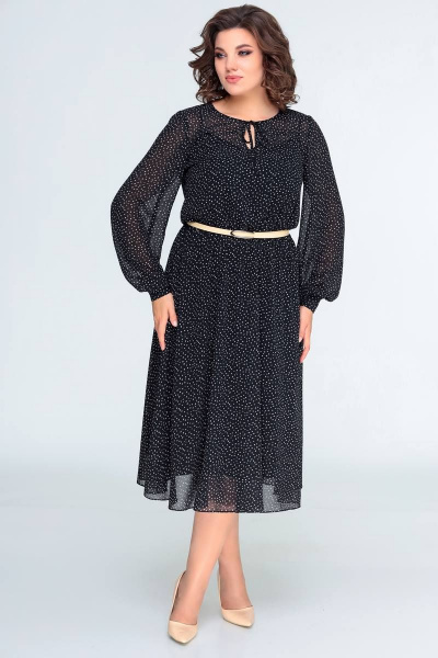 Платье, ремень Swallow 396 черный_в_горошек - фото 1