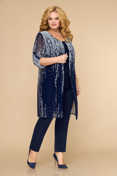 Блуза, брюки, кардиган Svetlana-Style 1394 синий+цветы - фото 2