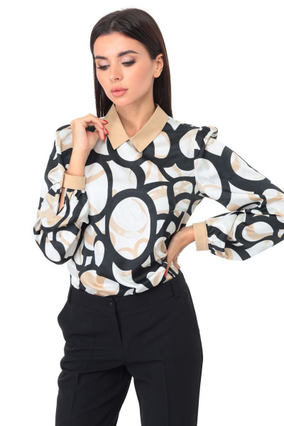 Блуза офисная из текстиля с воротником и манжетами Talia fashion 364 - фото 1