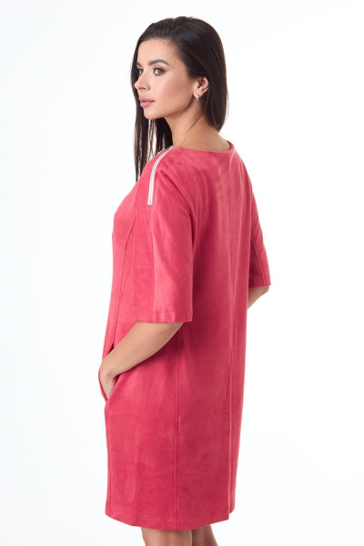 Платье из замшевого полотна с карманами и длинным силуэтом Anelli 551 коралл - фото 6
