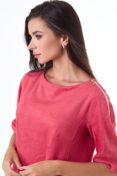 Платье из замшевого полотна с карманами и длинным силуэтом Anelli 551 коралл - фото 5