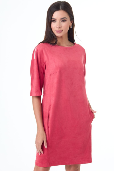 Платье из замшевого полотна с карманами и длинным силуэтом Anelli 551 коралл - фото 2
