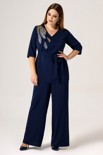 Базовый женский костюм из текстиля на каждый день Панда 26020z синий - фото 1