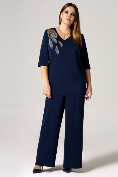 Базовый женский костюм из текстиля на каждый день Панда 26020z синий - фото 2