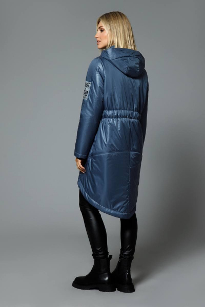 Пальто полуприлегающего силуэта из плащевой ткани с капюшоном DILIA 0516 серо-синий - фото 3