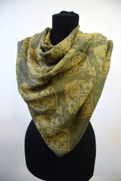 Круглогодичный жаккард шарф хаки с золотом для дома и улицы TrendCorner 7-22-19-319 1682 - фото 1