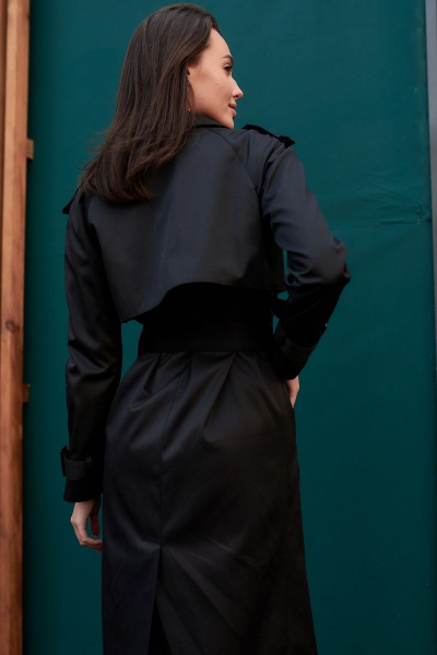 Черный демисезонный тренч с погонами и поясом из хлопка JKY GA-003 черный - фото 8