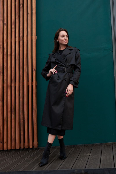 Черный демисезонный тренч с погонами и поясом из хлопка JKY GA-003 черный - фото 4