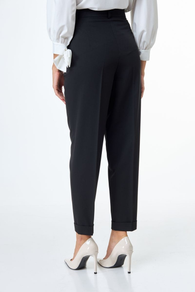 черные брюки из текстиля с высокой посадкой и притачным поясом Anelli 505 черный - фото 7