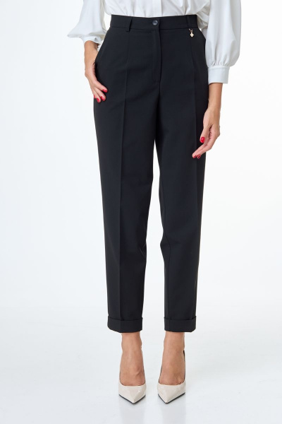 черные брюки из текстиля с высокой посадкой и притачным поясом Anelli 505 черный - фото 4
