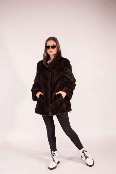 Куртка из норки с кулиской и плечевыми накладками Мехофф Лада75.422-121 темный_соболь - фото 3