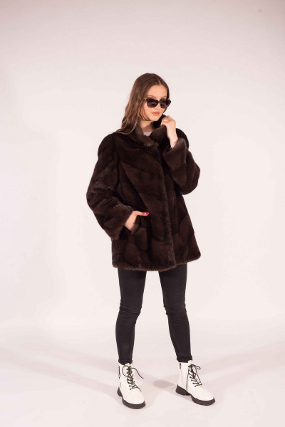 Куртка из норки с кулиской и плечевыми накладками Мехофф Лада75.422-121 темный_соболь - фото 2