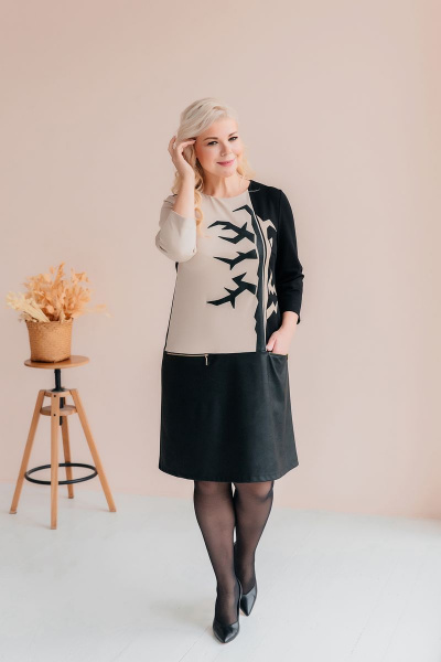 Платье ASV 2448 бежево-черный - фото 4