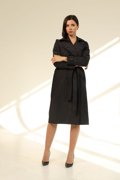 демисезонный плащ из плащевой ткани с капюшоном AURA otd 7010 черный - фото 1