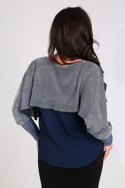 Нарядная блуза свободного силуэта из текстиля с болеро Таир-Гранд 62323 синий - фото 2