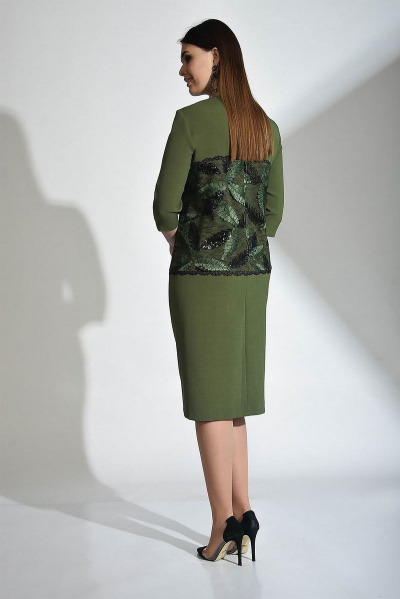 Зеленое платье-футляр с кружевной отделкой и длинным рукавом Anelli 555 зеленый - фото 2