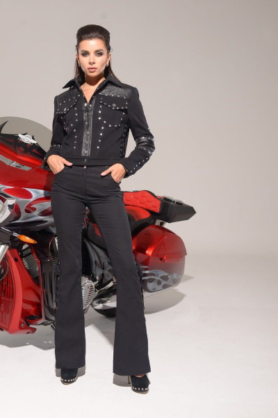 Черные брюки клеш из джинса и хлопка с карманами MAX VZR003d - фото 1