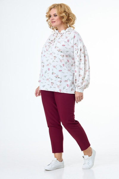 Блуза белая мультиколор с длинными рукавами и романтичным принтом Anelli 1079 молочный - фото 3