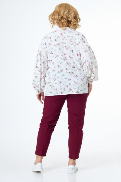 Блуза белая мультиколор с длинными рукавами и романтичным принтом Anelli 1079 молочный - фото 5